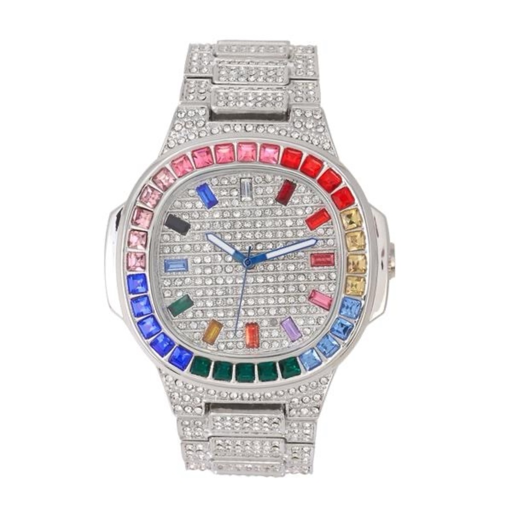 Elegant Silver Watch with Multicolor Accents